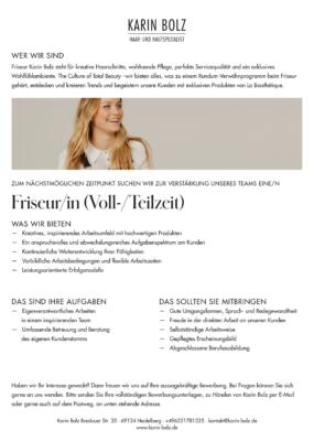 Stellenangebot als Friseurin beziehungweise Friseur. Gleicher Text wie im Artikel auf unserer Website.